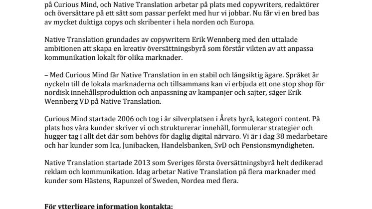 Curious Mind köper in sig i Native Translation 