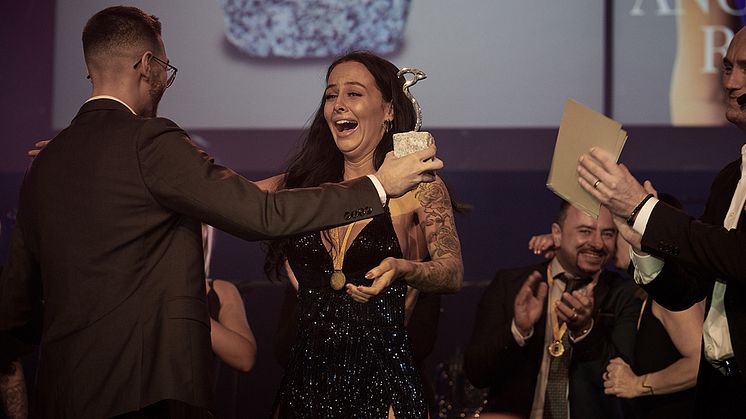 Angelica Rösnäs, när hon vann pris som årets säljare på JYSK 2019.