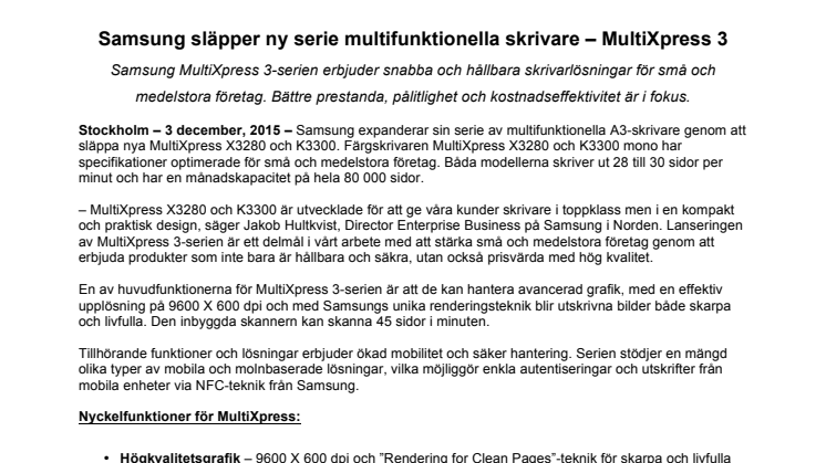 Samsung släpper ny serie multifunktionella skrivare – MultiXpress 3