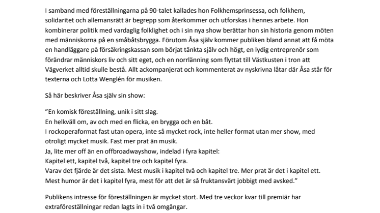 Åsa Gustafsson solo på scen igen med ny show