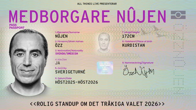 “Jag kommer vara temperaturstickan i arslet på hela valrörelsen” – Özz Nûjen till 100 orter med nya standupshowen “Medborgare Nûjen”