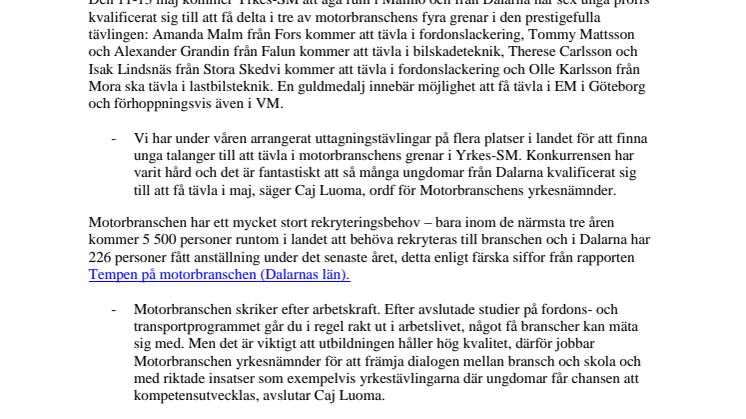 Dalarna representerar i framkant på Yrkes-SM
