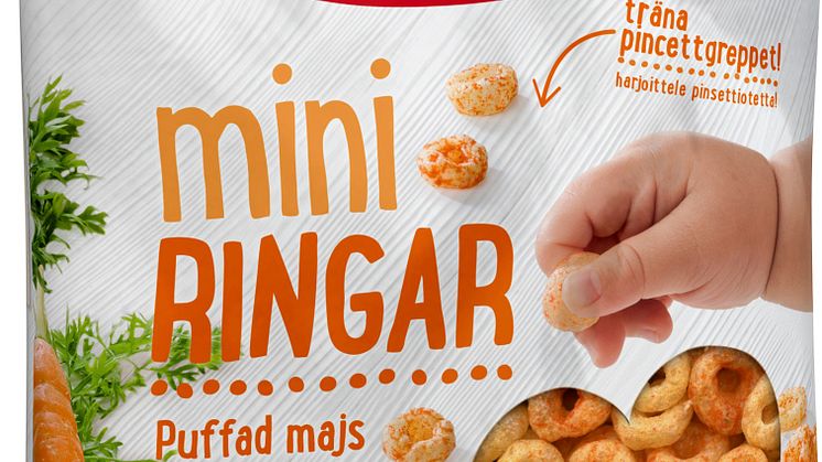 Miniringar i puffad majs med morot