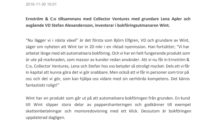 Fintech-veteraner investerar i bokföringsutmanaren Wint, som lägger i nästa växel