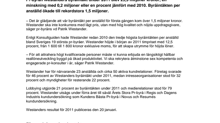 Westander minskar med en procent