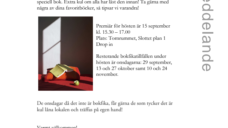 Fika + bra prat om böcker= Stadsbibliotekets Bokfika!