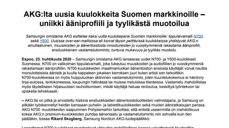 AKG:lta uusia kuulokkeita Suomen markkinoille – uniikki ääniprofiili ja tyylikästä muotoilua