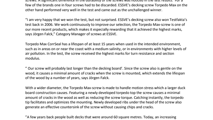 ESSVE wins tester’s choice