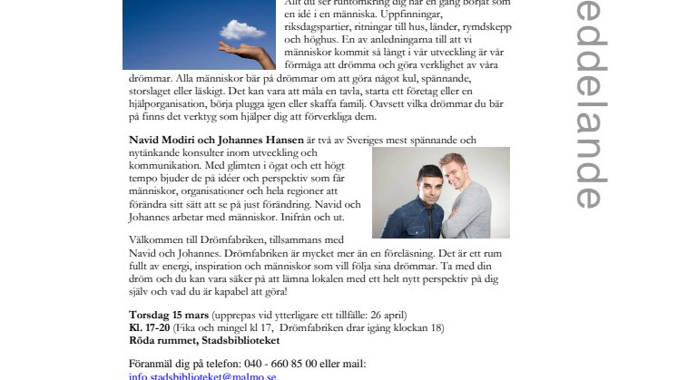 Drömfabriken landar på Stadsbiblioteket – kommer du?