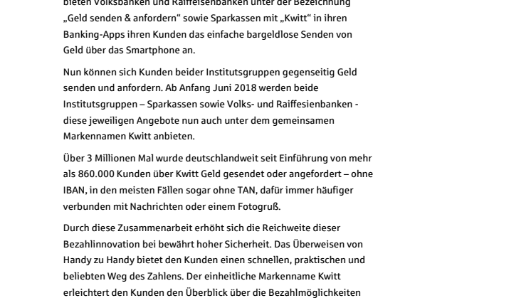 Mit Kwitt können Kunden der Stadtsparkasse München nun auch an Freunde per Smartphone Geld senden, die ein Konto bei Genossenschaftsbanken führen