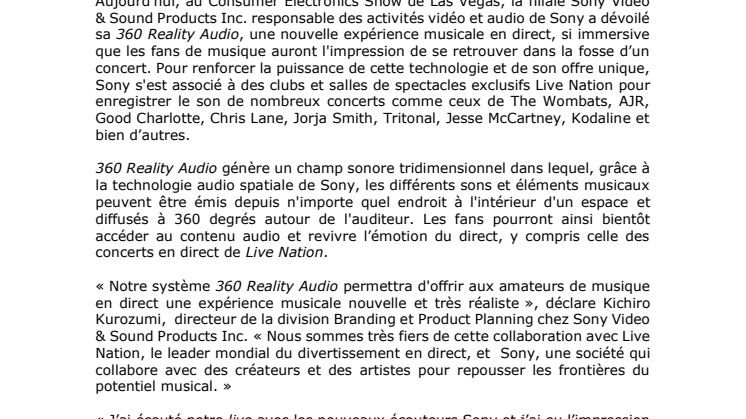 Sony lance 360 Reality Audio, son nouvel univers musical directement branché sur les clubs et salles de spectacle Live Nation