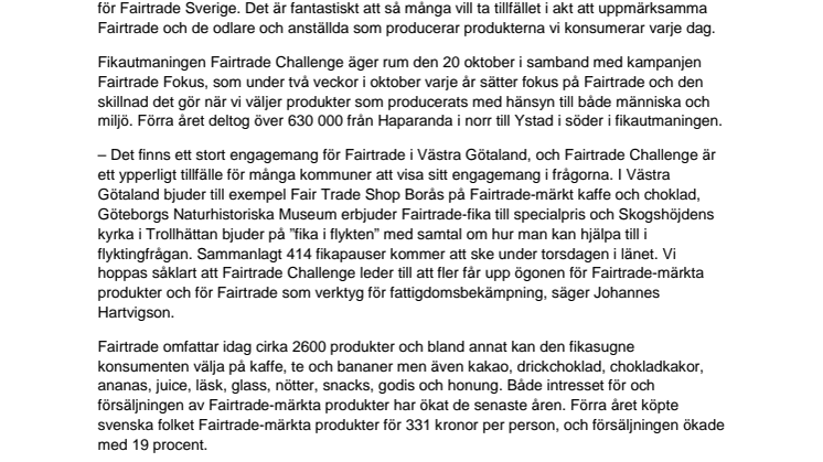 Över 55 700 Västra götalandbor deltar i årets stora Fairtrade-fika