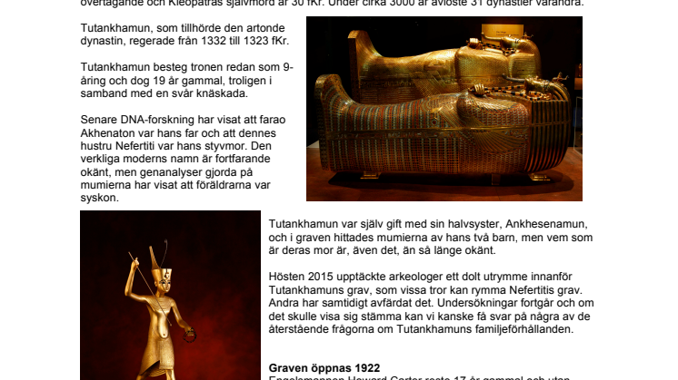 Pressinformation ''Tutankhamun – graven och skatterna''