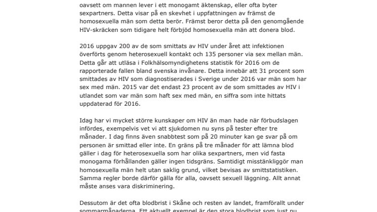 Motion - Lika möjlighet till bloddonation