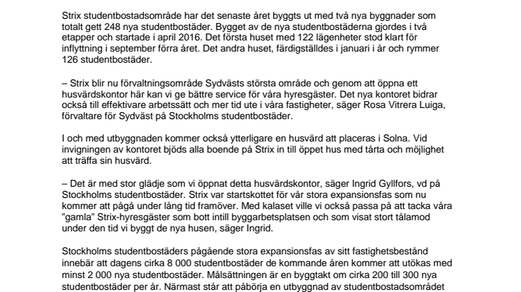 Nytt husvärdskontor på Strix för utökad service