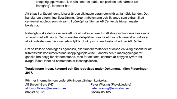 A6 Center har Jönköpings läns nöjdaste shoppingkunder