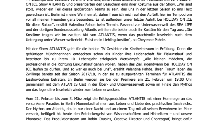 Valentina und Cheyenne Pahde stellen HOLIDAY ON ICE Show ATLANTIS im SEA LIFE Berlin vor