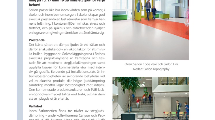 Sänk volymen med Sarlon Acoustic - Ny akustisk projektvinyl från Forbo Flooring