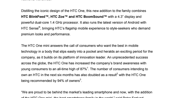 THE HTC ONE GOES COMPACT WITH THE LAUNCH OF THE HTC ONE MINI