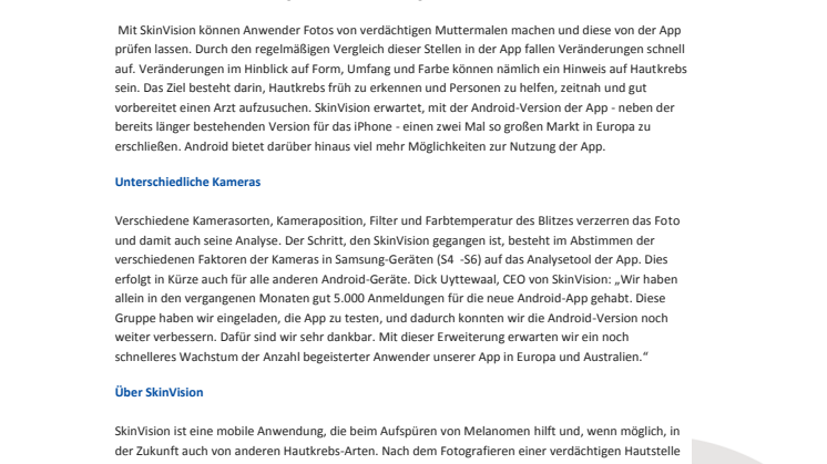 Hautkrebs-App, SkinVision, jetzt auch für Android-Geräte 