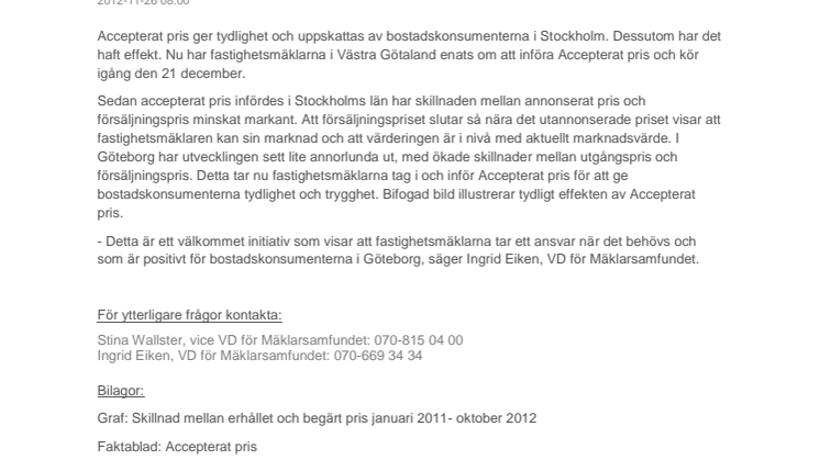 Accepterat pris blir alltmer etablerat – införs i Göteborg den 21 december