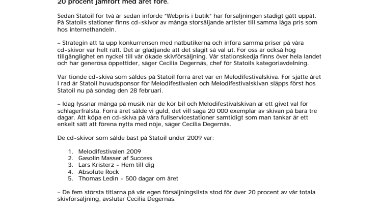 Statoils skivförsäljning ökade under 2009 