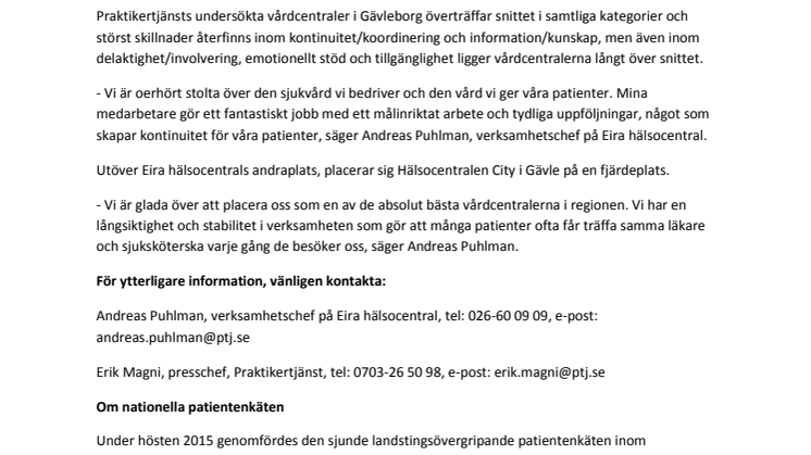 Eira hälsocentral i Gävle är Gävleborgs näst bästa vårdcentral