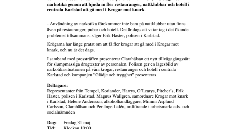 Pressinbjudan 31 maj: Krafttag mot narkotika i Karlstad