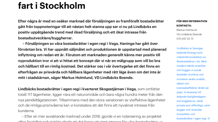 Försäljningen av bostadsrätter tar fart i Stockholm