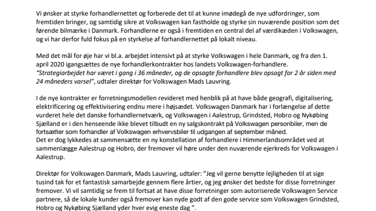 Volkswagen udruller nye forhandlerkontrakter per 1. april 2020 