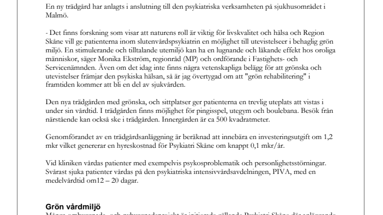 Inbjudan till invigning av trädgård för psykiatripatienter