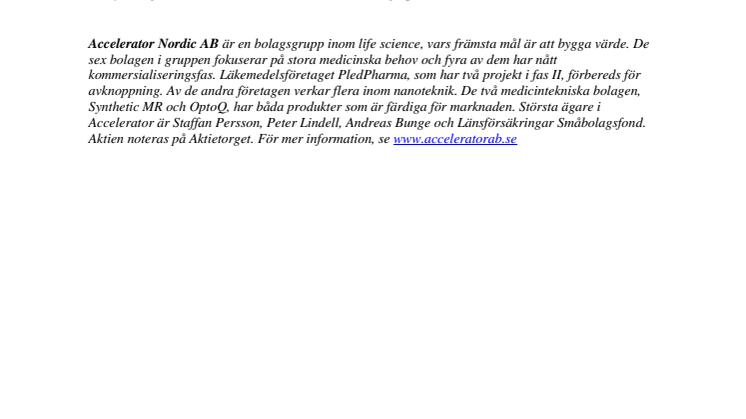 Accelerator ökar ägarandelen i PledPharma