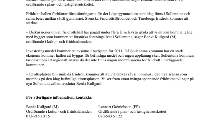 Sollentuna kommun bygger friidrottshall