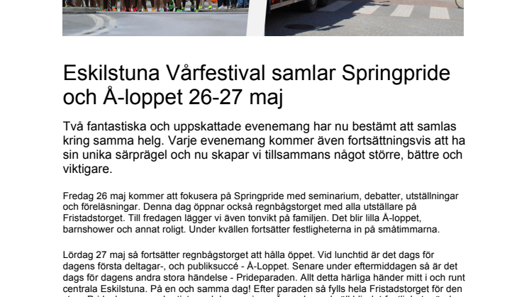​Eskilstuna Vårfestival samlar Springpride och Å-loppet 26-27 maj