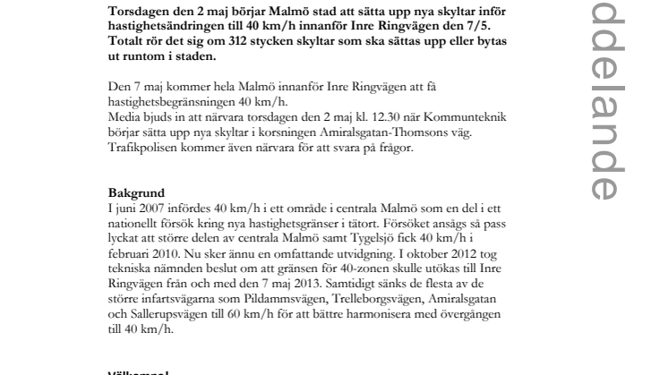 40-zonen utökas till Inre Ringvägen