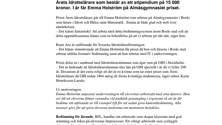 Emma Holström blir Årets Idrottslärare