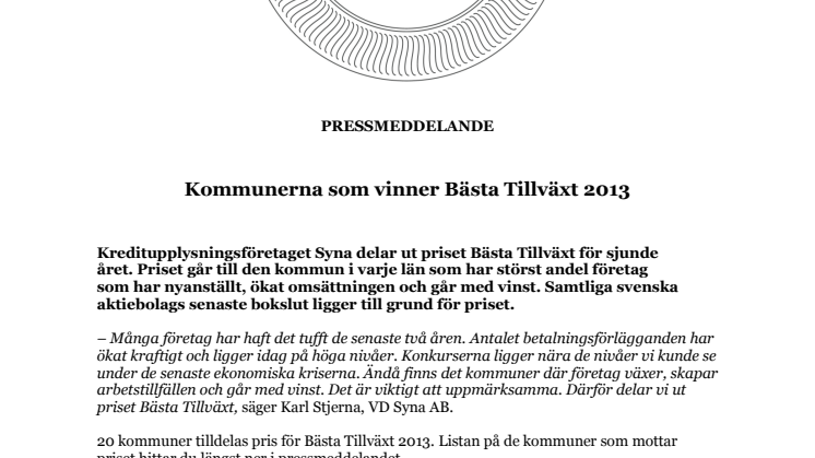 Kommunerna som vinner Bästa Tillväxt 2013
