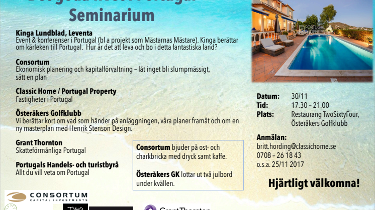 Seminarium om livet i Portugal 30 nov 2017