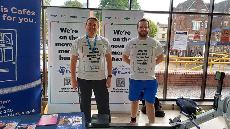 Staff prepare for the rowing challenge at Bedford station