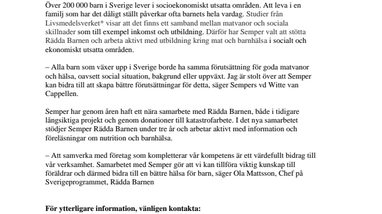 Semper och Rädda Barnen samarbetar för barnhälsa