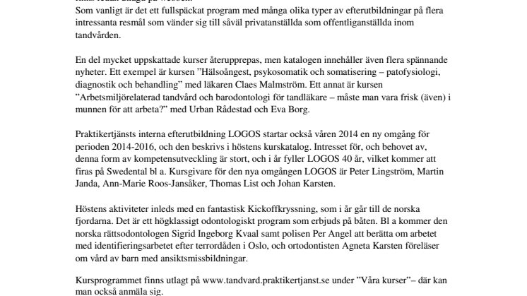 Nu är Praktikertjänsts fullmatade Kursprogram för hösten ute