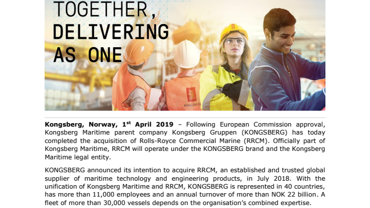 KONGSBERG completes Rolls-Royce Commercial Marine Acquisition