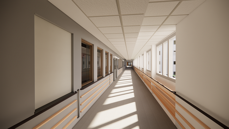 154 meter lång korridor på Södersjukhuset. bild: LINK Arkitekter