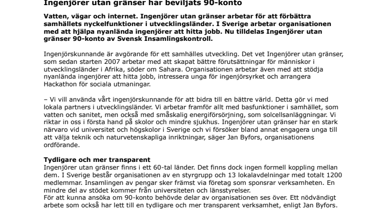 Ingenjörer utan gränser har beviljats 90-konto
