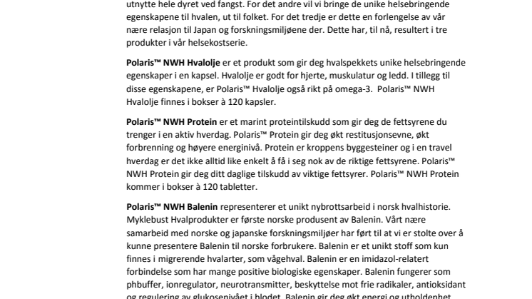 Helsekostprodukt av hval - Nyhet fra Myklebust Hvalprodukter