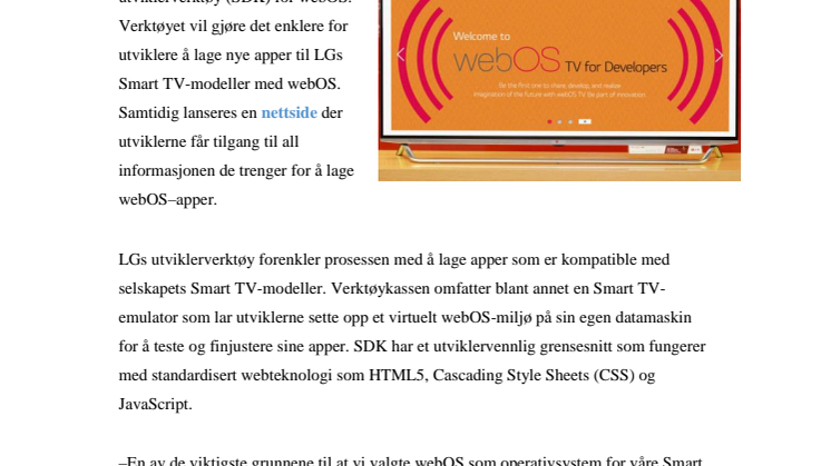 LG LANSERER UTVIKLERVERKTØY FOR SMART TV