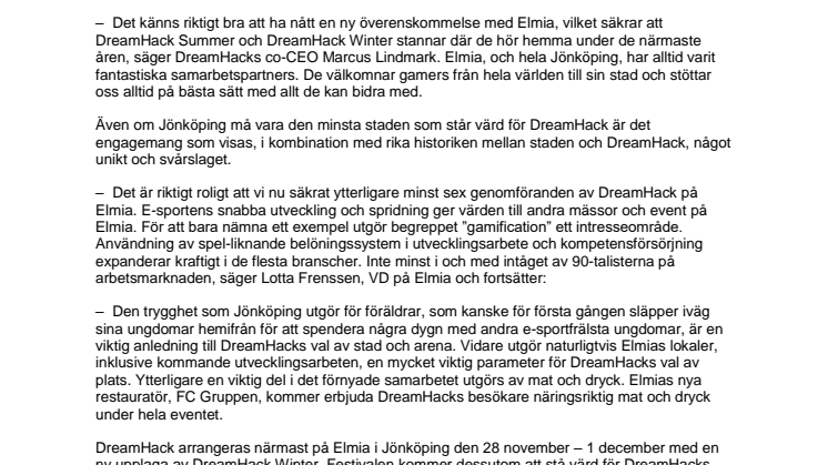 DreamHack och Elmia förlänger sitt partnerskap