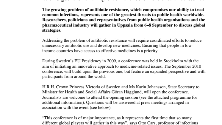Invitation to the press: World gathers for unique conference on antibiotic resistance
