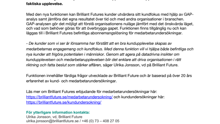 Brilliant Future pressmeddelande_Brilliant Future AB (Publ)- Brilliant Future lanserar funktionalitet som mäter kundfokus.pdf