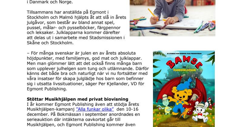 Egmont skänker 1500 julgåvor till utsatta barn